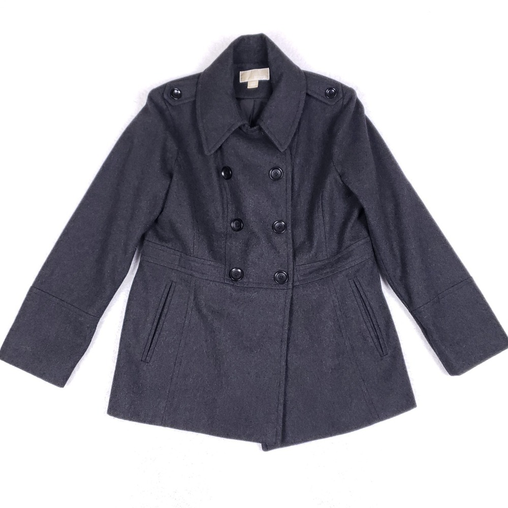 Michael Kors Double Breasted Wool Peacoat L Gray